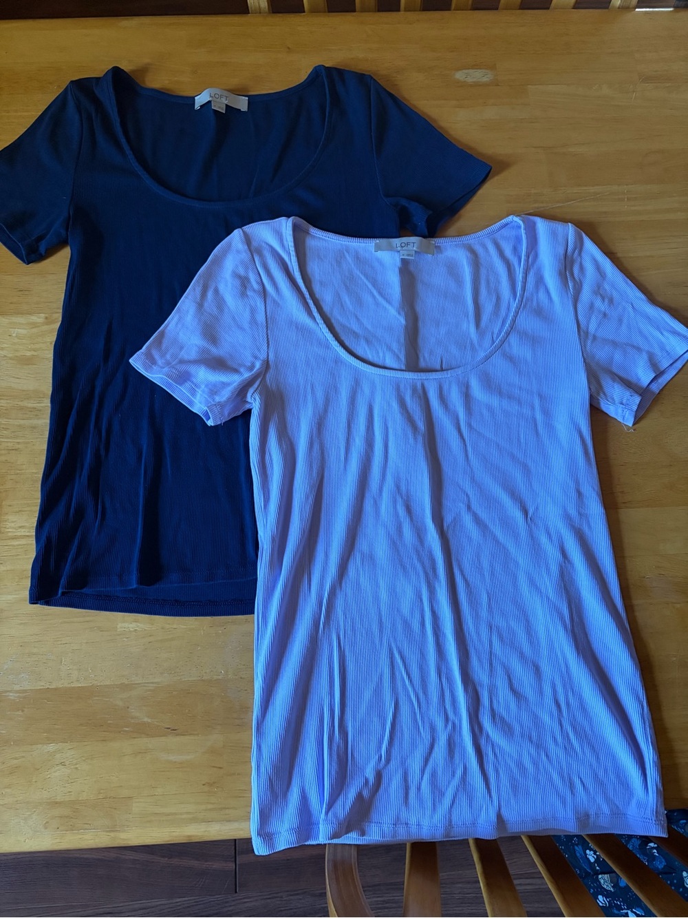 LOFT Scoop Neck Tee Set - Navy & Lavender